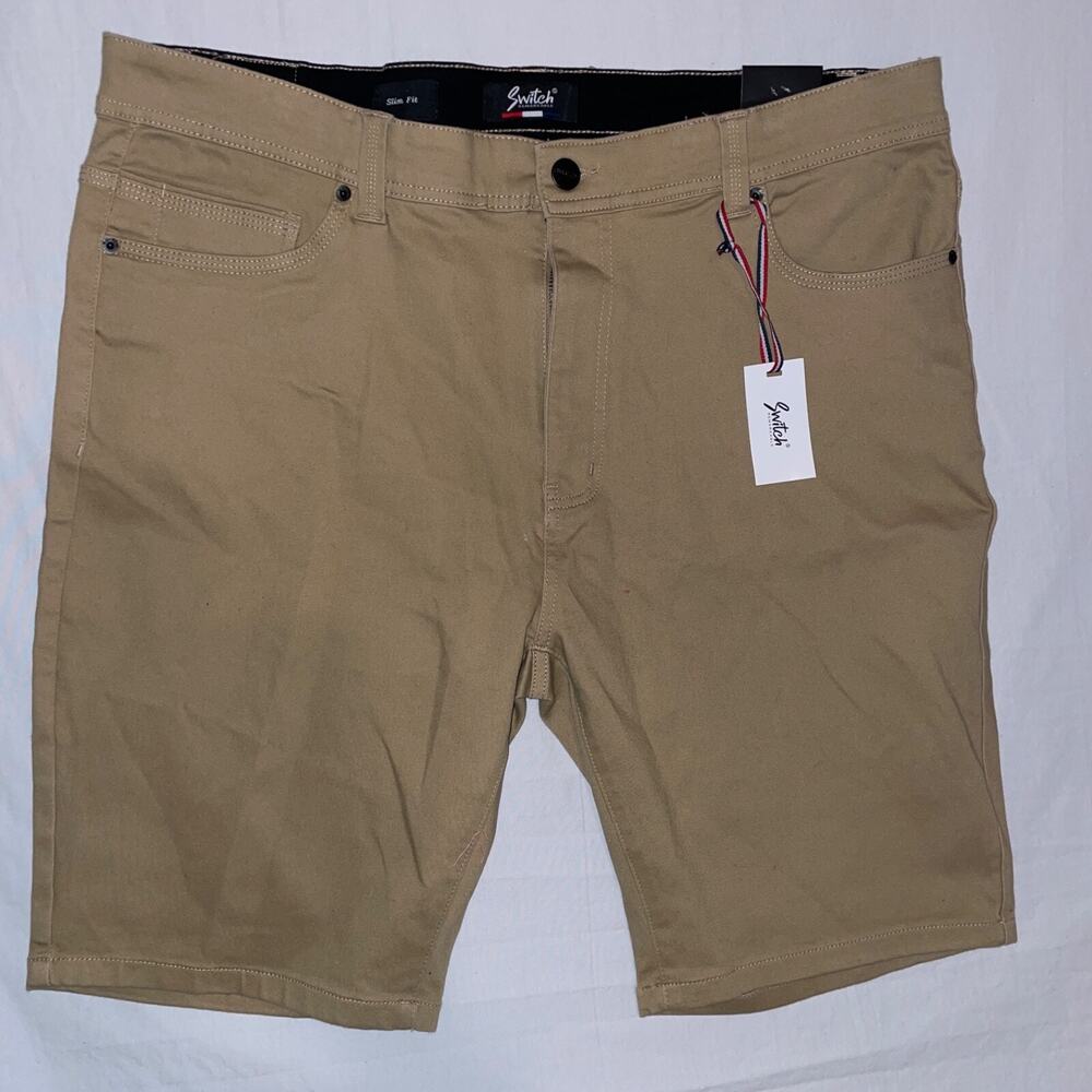 MEN'S SWITCH REMARKABLE DENIM SHORTS TAN COLOR SLIM FIT STRETCH FABRIC SIZE 40